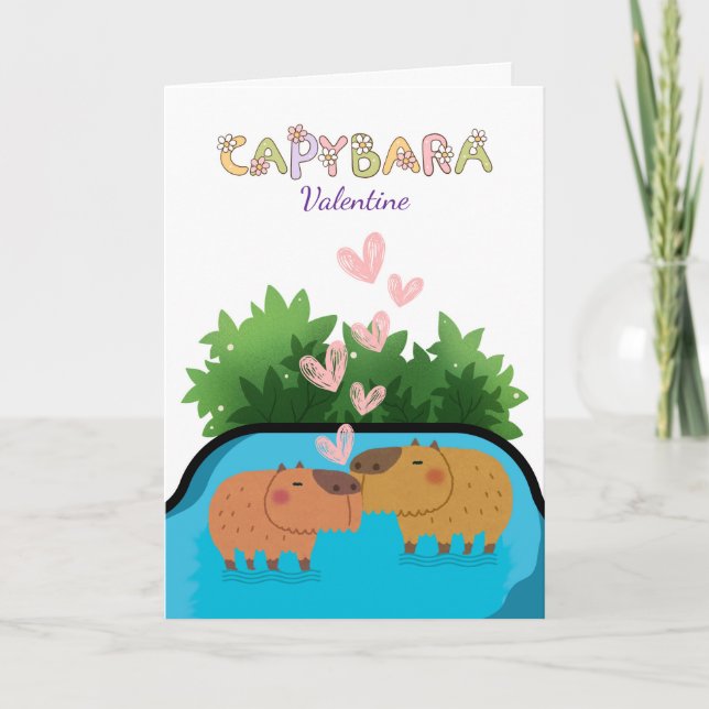 Carte Valentine Couple Capybara nager dans l'eau (Devant)