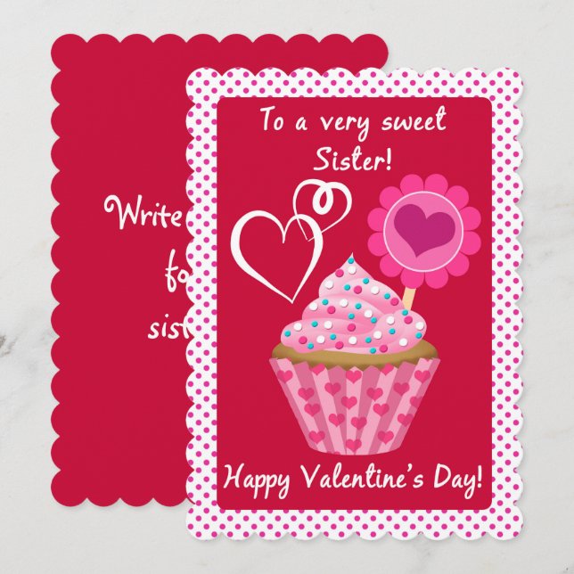 Carte Valentine Cupcake pour Sweet Sister (Devant / Derrière)