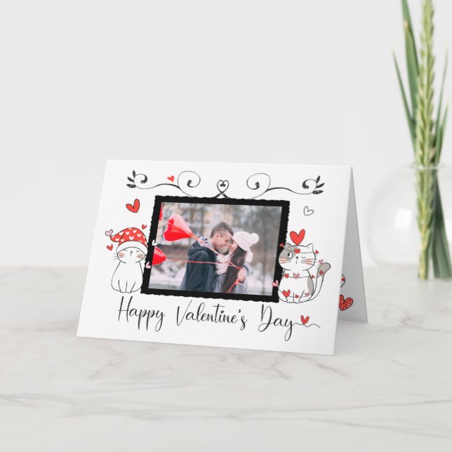 Carte Valentine Cute Chat Coeurs Photo personnalisée (Devant)