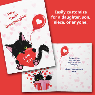 Carte Valentine Cute Kitten et Heart Balloon