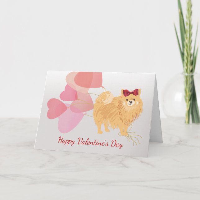 Carte Valentine de votre Poméranien avec Red Bow (Devant)