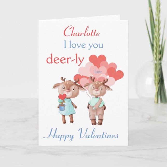Carte Valentine Je t'aime Deer-ly (Devant)