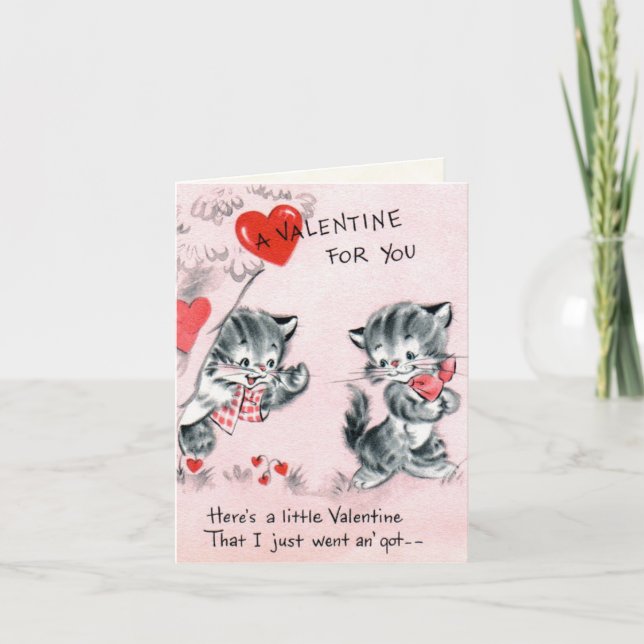 Carte Valentine Kitty vintage pour enfants (Devant)
