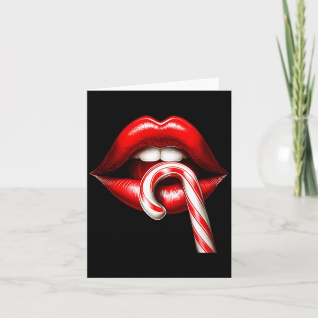 Carte Valentine Lips Kisses Valentines Funny Candy Cane  (Devant)