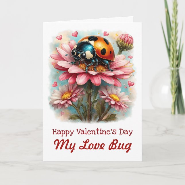 Carte  Valentine Love Bug on Blossoms Rose (Devant)