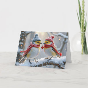 Carte Valentine Oiseaux d'hiver au coeur rouge