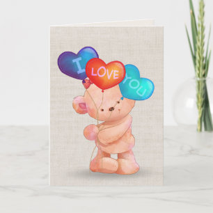 Carte Valentine Ours avec I Love You Ballons
