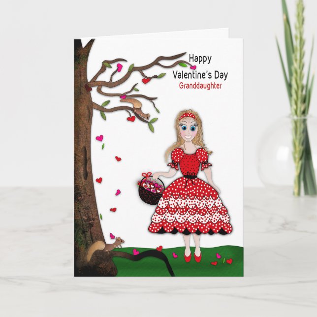 Carte Valentine Petite-fille fille collecte un arbre car (Devant)