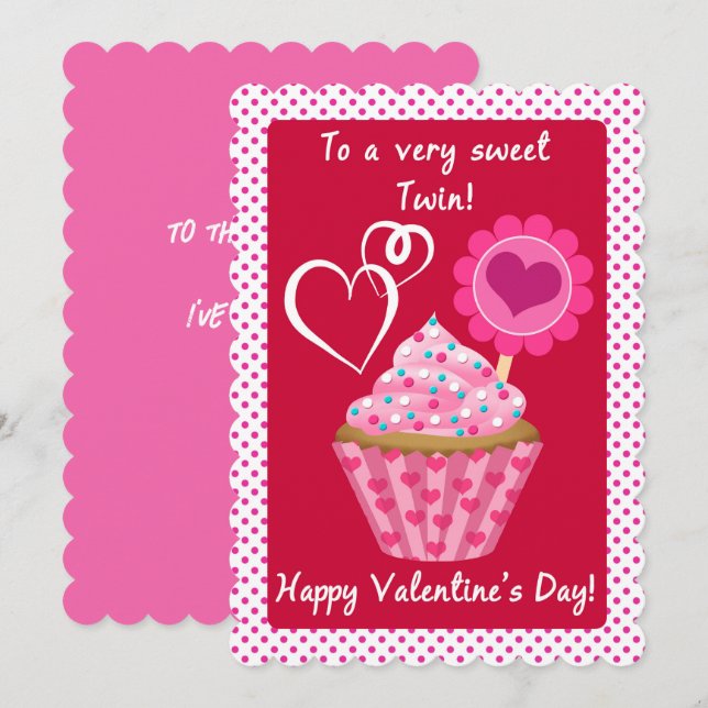 Carte Valentine pour Cupcake décoré Twin Rose (Devant / Derrière)