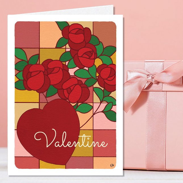Carte Valentine Staint Roses de coeur en verre (Créateur téléchargé)