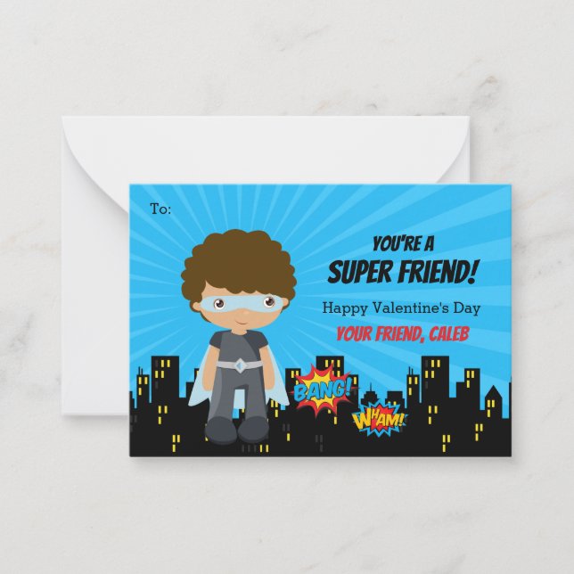 Carte Valentine Superhero - Garçons Africains-Amér (Devant)