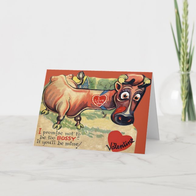 Carte Valentine Vache Retro vintage (Devant)