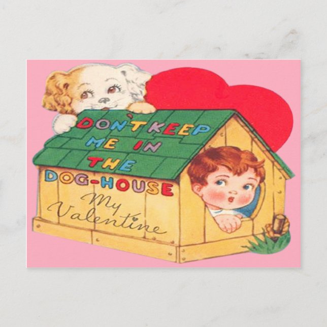 Carte Valentine vintage Retro Dog House (Devant)