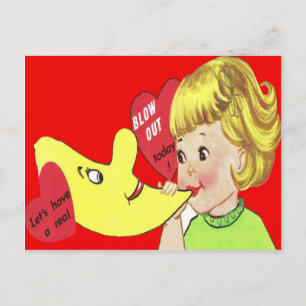 Carte Valentine vintage Retro Girl Blown Balloon