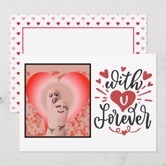 Carte Valentines Couple Doigt "With U Forever" (Devant / Derrière)