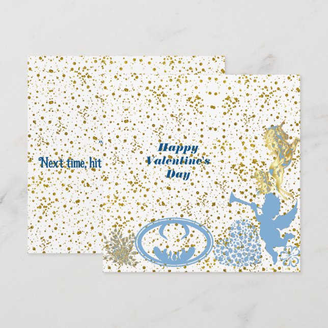 Carte Valentines Cupid Bleu Or Étincelle Romantique Cute (Devant / Derrière)