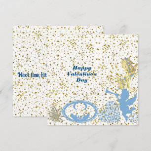 Carte Valentines Cupid Bleu Or Étincelle Romantique Cute