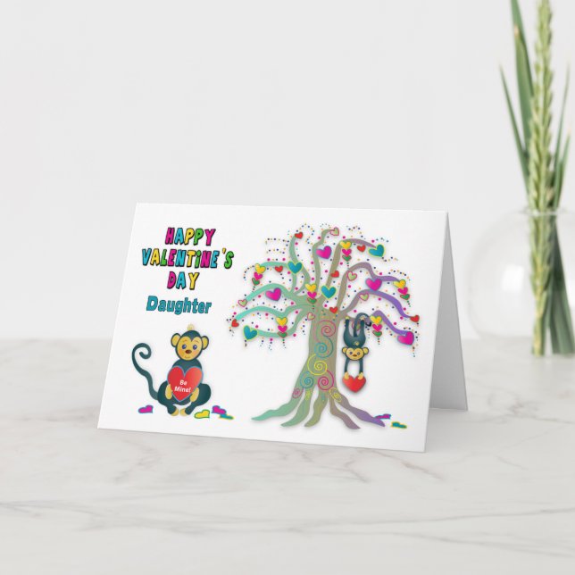 Carte Valentine's Daughter Kids Monkey Heart Tree Fun Ca (Devant)