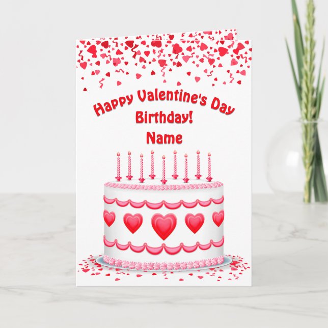 Carte Valentine's Day Birthday Cake Customizable Candles (Devant)
