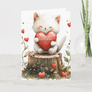 Carte Valentines Day Kitten Coeurs rouges