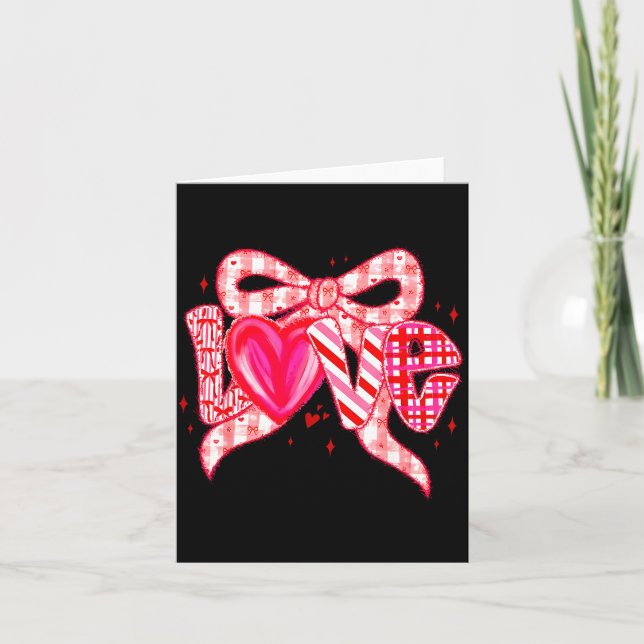 Carte Valentines Day Love Funny Coquette Bow Checkered N (Devant)
