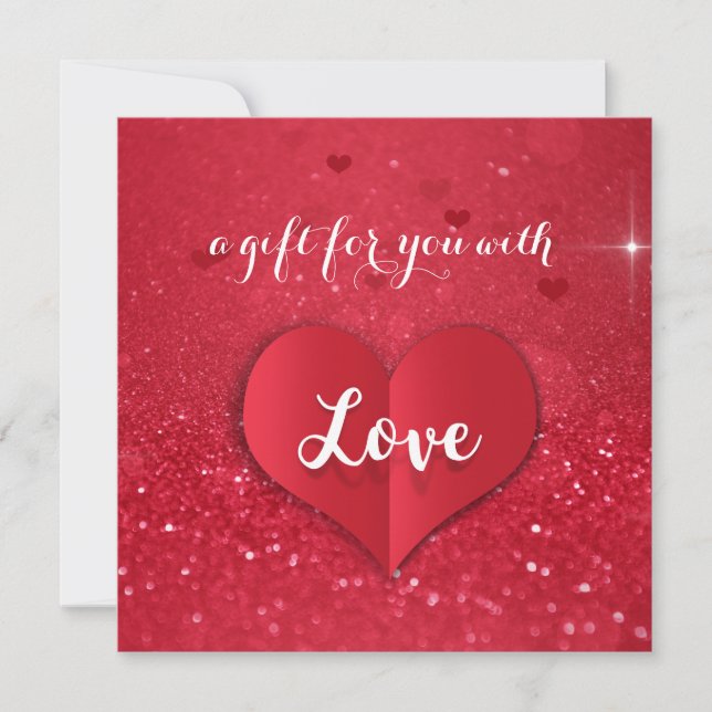 Carte Valentine's Day Love Heart Red Parties scintillant (Devant)