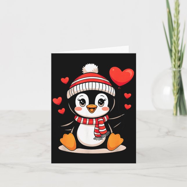 Carte Valentine's Day Penguin Heart Balloon Cute  (Devant)