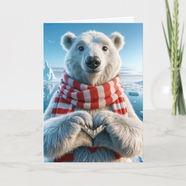 Carte Valentine's Day Polar Bear With Heart Paws (Devant)