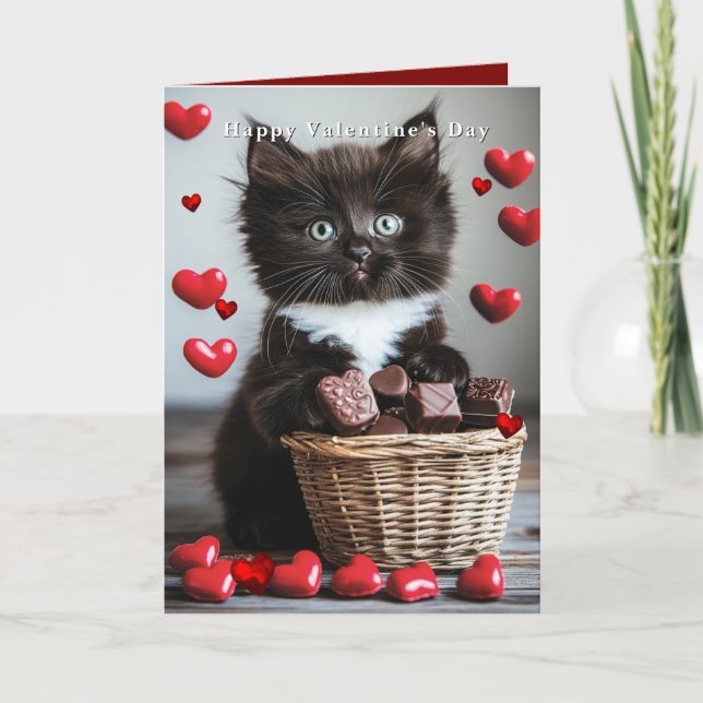 Carte Valentine's Day Tuxedo Cat Red Hearts  (Devant)