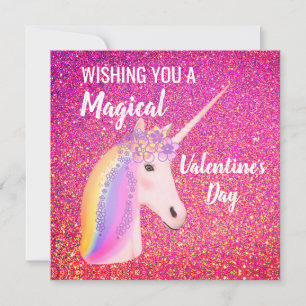 Carte Valentines Day Unicorn Magic rose Parties scintill