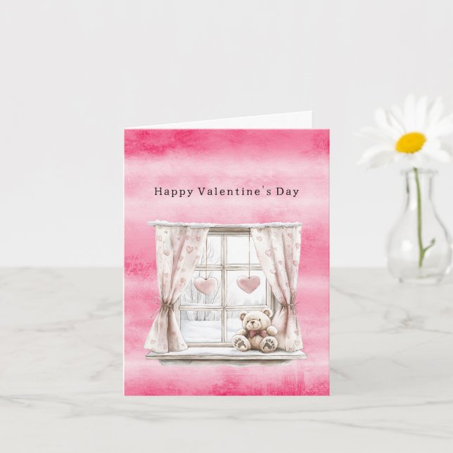 Carte Valentine's Day Window Hearts Teddy Bear Love (Petite plante)