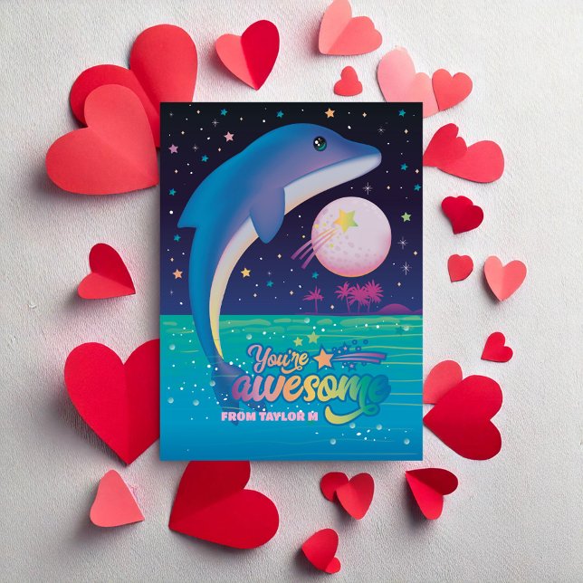 Carte Valentines de classe Dolphin Retro branchée  (Créateur téléchargé)