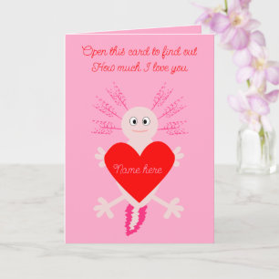 Carte Valentines Jour Amour Coeur Axolotl Nom personnali