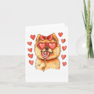 Carte Valentines Jour Chien Poméranien Avec Coeur Lollip