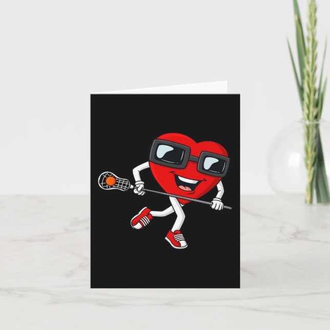 Carte Valentines Jour Coeur Tenir Lacrosse Stick Garçons (Devant)