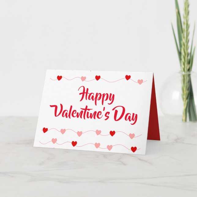 Carte Valentines Jour Rouge rose Coeurs de cordes mignon (Devant)