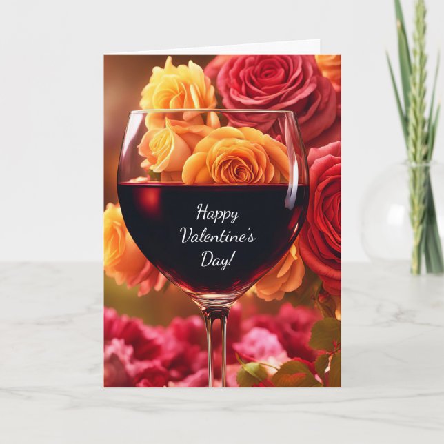 Carte Valentines journée avec vin et Rose jolie (Devant)
