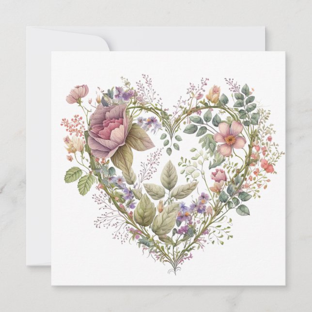 Carte Valentines vintages au coeur floral (Devant)