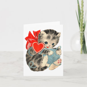 Carte Valentines vintages Jour Kitty Chat Fils Cute Retr
