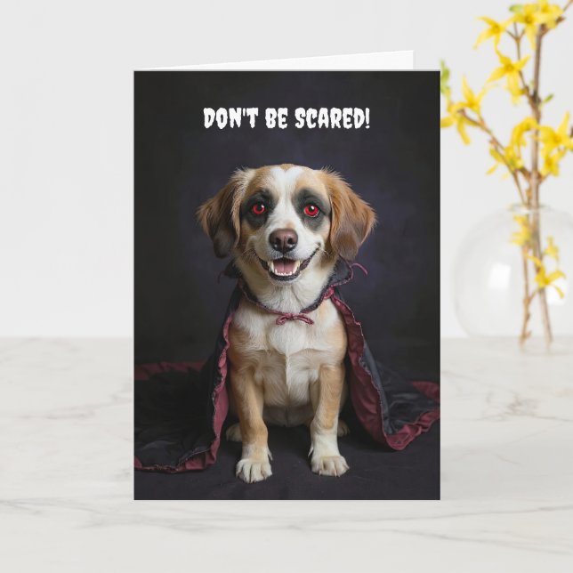 Carte Vampire Chien Chien Mutt Mutt Joyeux Halloween (Fleur jaune)
