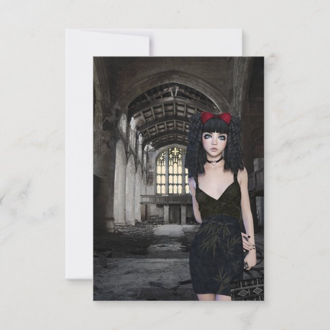 Carte vampire gothique robe noire fille église (Devant)