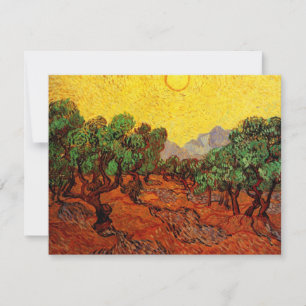 Carte Van Gogh Oliviers avec ciel jaune et soleil