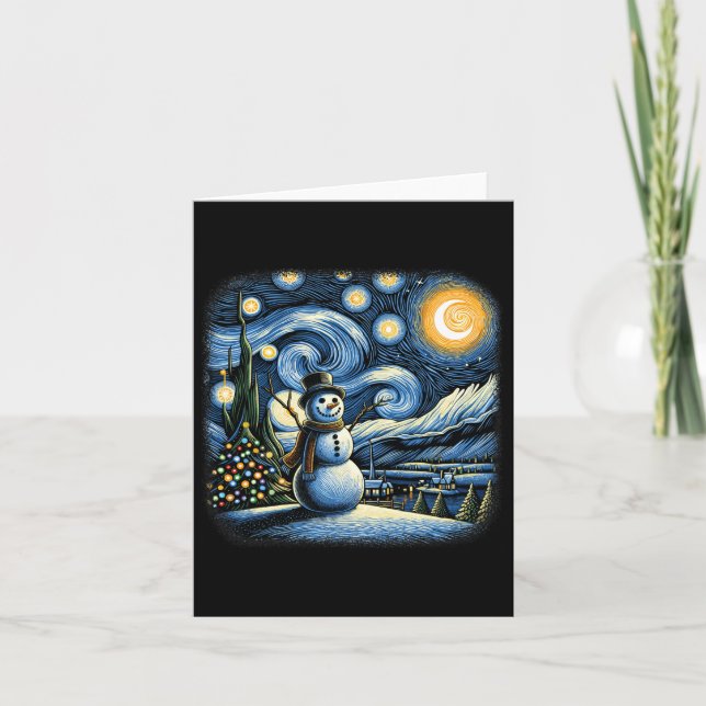 Carte Van Gogh Starry Nuit Noël Snowman hiver Sno (Devant)