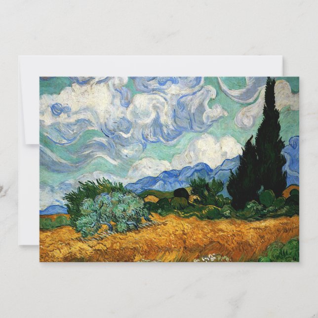 Carte Van Gogh - Wheatfield avec Cypress Tree, (Devant)