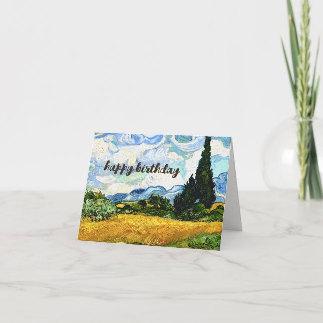 Carte VAN GOGH "Wheatfield with cyprès" Anniversaire (Devant)