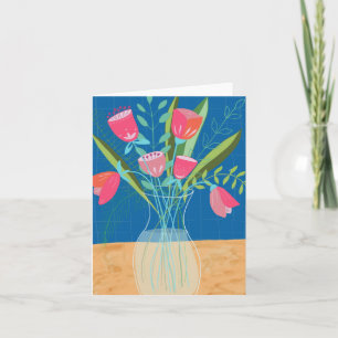 Carte Vase de fleurs rose/bleu