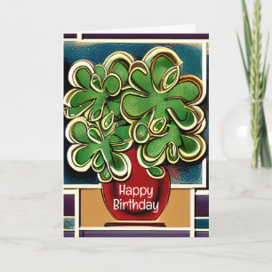 Carte Vase moderne de Shamrocks Clovers Joyeux anniversa