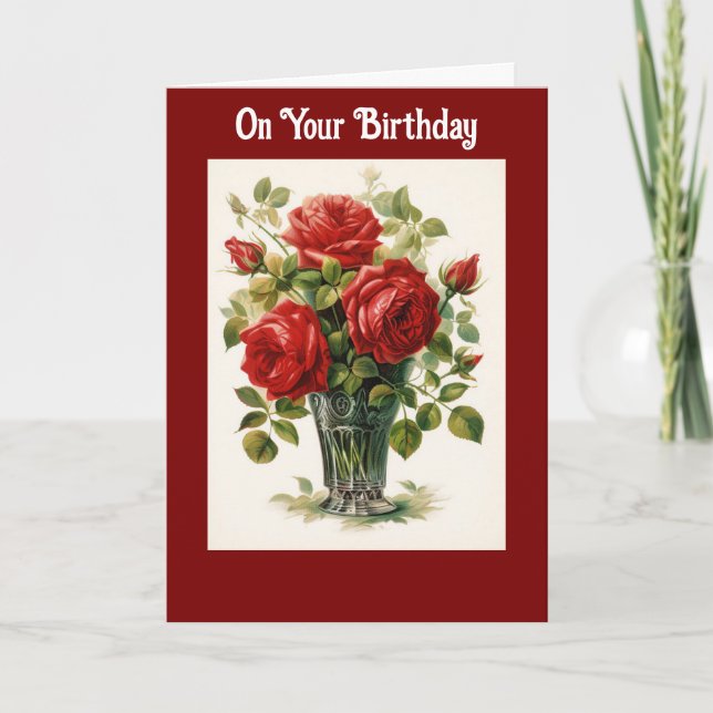 Carte Vase Of Roses Birthday Greeting Card (Devant)