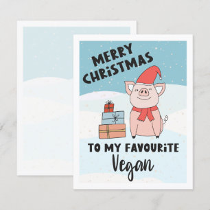 Carte Végétal Noël avec un joli porcelet et cadeaux