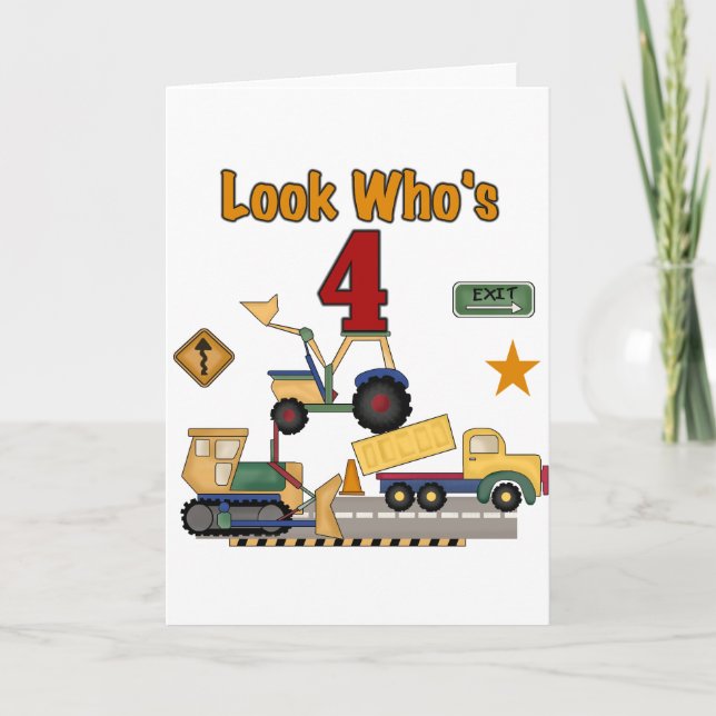 Carte Véhicules de construction 4e chemises d'anniversai (Devant)